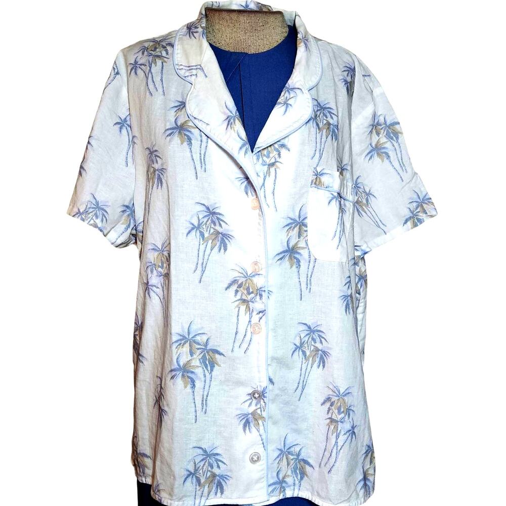 Banana Republic Palm Tree Print Short Sleeve Button Down Shirt Size XL